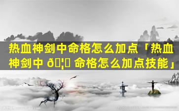 热血神剑中命格怎么加点「热血神剑中 🦁 命格怎么加点技能」